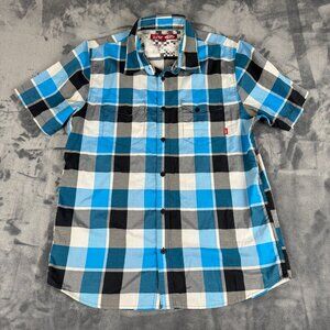 VANS L Button Down Shirt Multicolor Blue Plaid  Classic Pocket Skate Street Surf